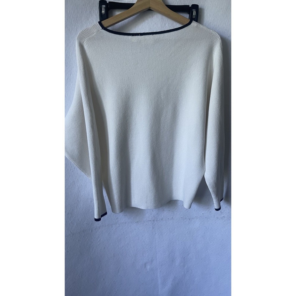 Cyrus Women White Knit Sweater Black Trim Boat Neck Dolman Sleeve Size‎ L Large